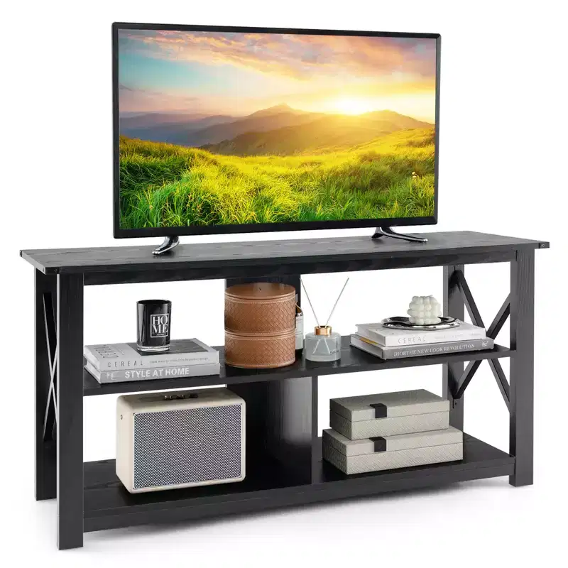 Costway TV Stand for Up to 55 TVs Entertainment Center with 3-Tier Storage Shelves & Cable Hole Black/White
