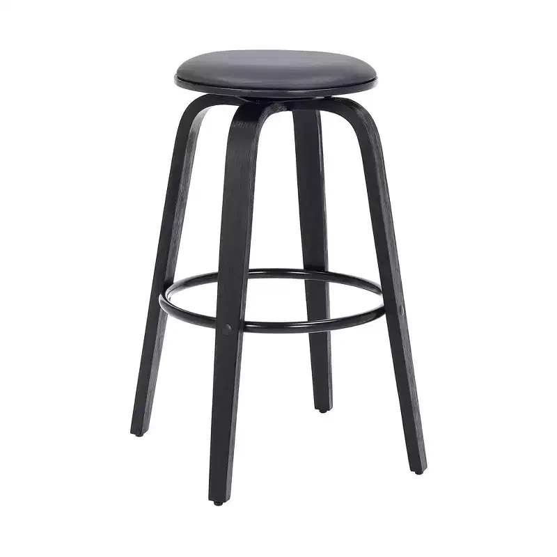 Armen Living 30 Harbor Backless Swivel Faux Leather Wood Counter Height Barstool Gray/Black: Round Seat, Footrest, Fixed Height
