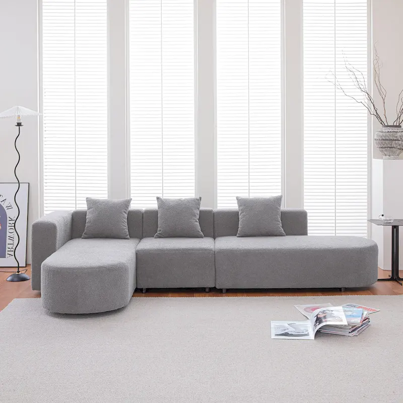 Modern L shape boucle Sofa with curved seat (facing left)