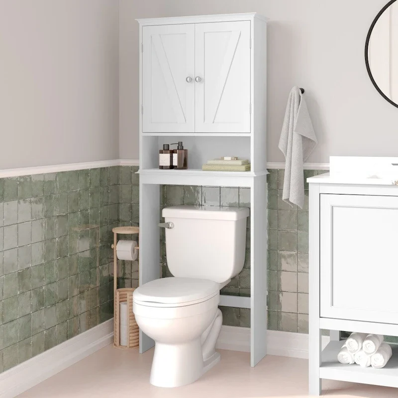 Brown Farmhouse Over the Toilet Cabinet Storage Organizer with 2 Shelves