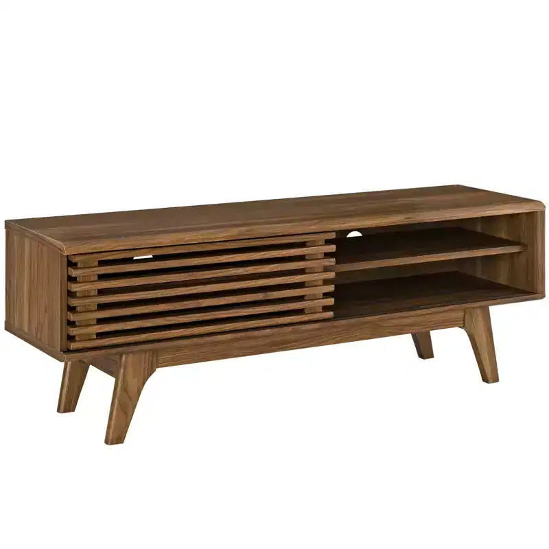 Render Mid-Century TV Stand for TVs up to 139,7 cm �C Walnut Grain, Sliding Doors, 121,9 cm