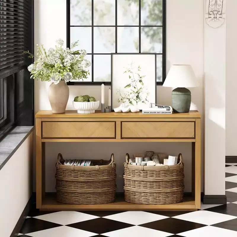 55 Rustic Entryway Console Table with Storage Drawers and Open Shelf, Sofa Table for Hallway or Living Room