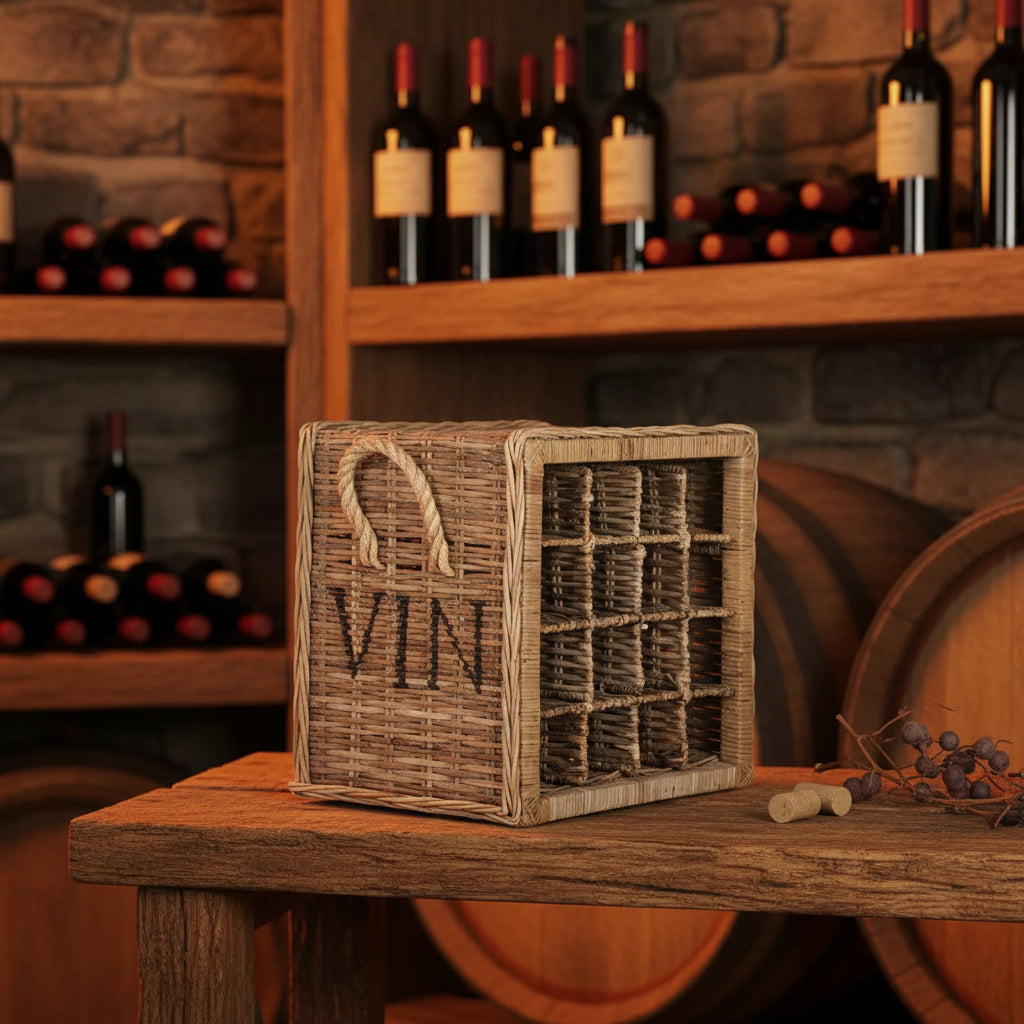 16-Bottle Rattan Wine Rack - Grey