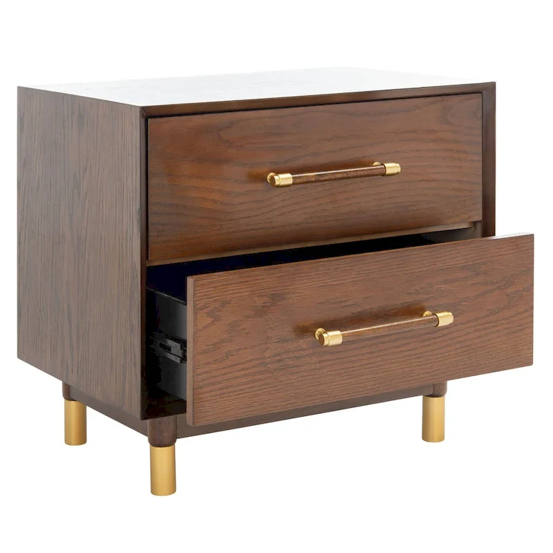 2-Drawer Nightstand with Brass Legs & Contrast Finish