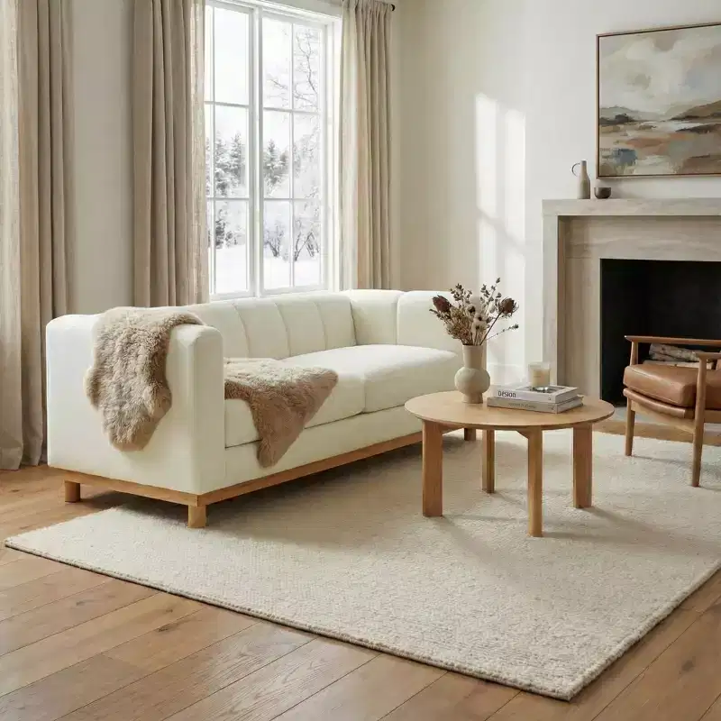 Christopher Knight Home Calista 78.7'' Modern Rubberwood Chenille Upholstered Loveseat with Thick Cushions