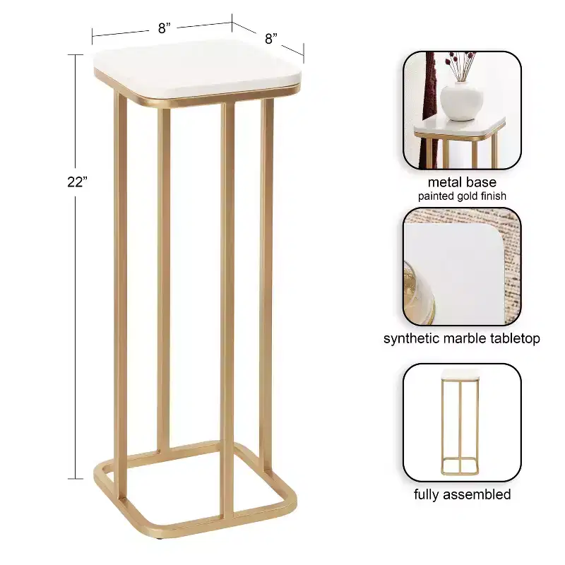 Kate and Laurel Credele Marble and Metal Drink Table, 8x8x22, White