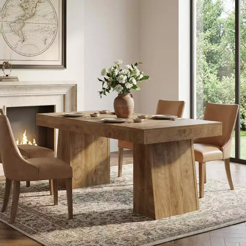 MAYEERTY 55 Mid-Century Modern Dining Table with Double Trapezoid Base, Multi-Functional Table & Easy Assembly