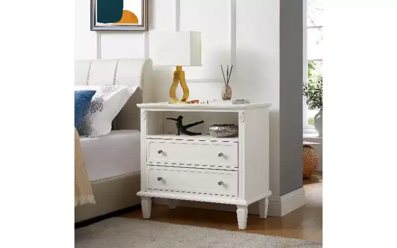 TUYOHW Mid-Century Modern Nightstand with Charging Station, Vintage 2-Drawer Small Side Table with Open Storage, Fluted Pilasters End Table