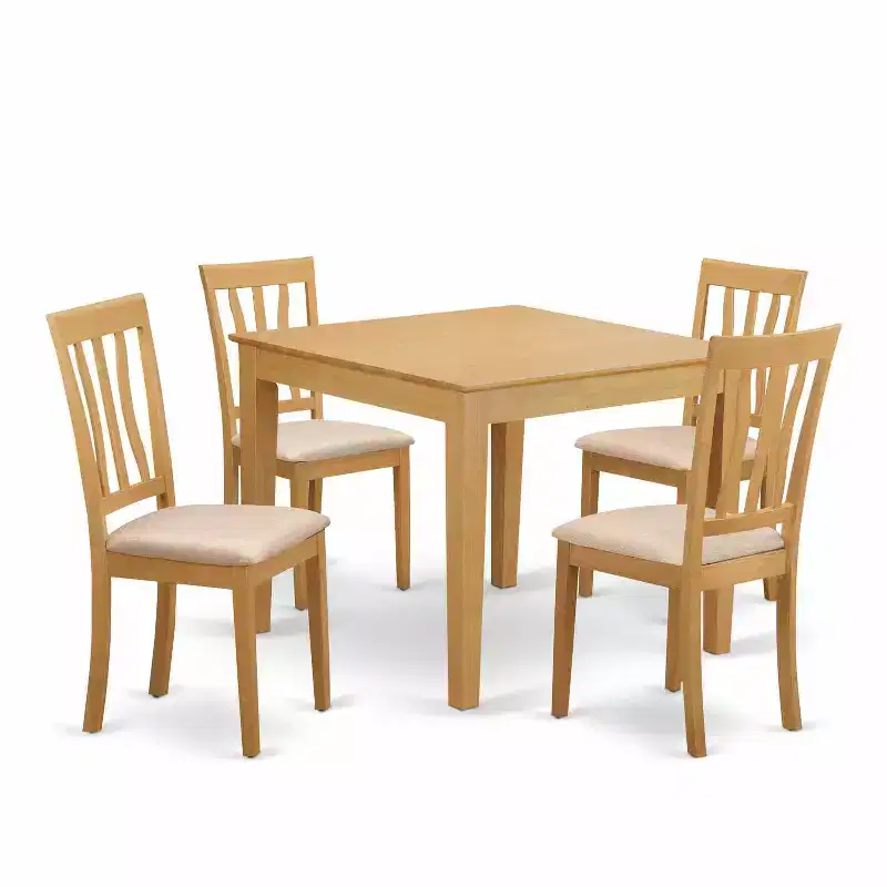Kitchen Dining Set for 4 - 5 Piece Table & Chair Set - Linen Fabric Chairs - 36x36 Inch Oak Finish