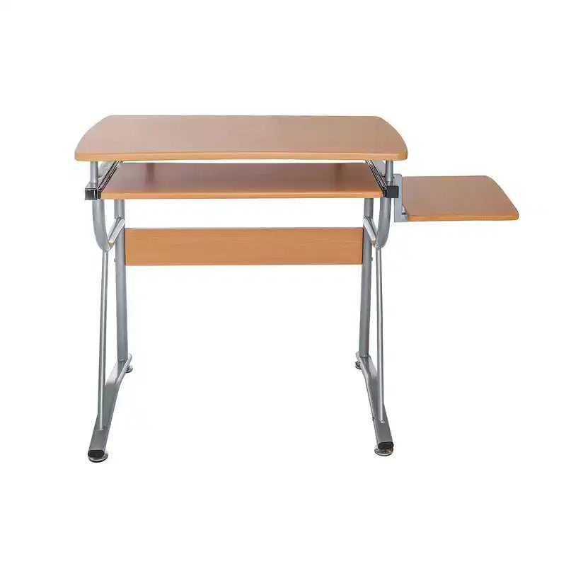 Compact Computer Desk With Side Shelf And Keyboard Panel, Cherry