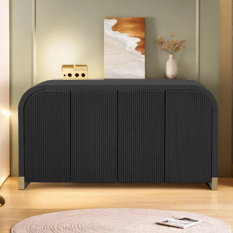 4-Door Cabinet with Wavy Door Panel and Adjustable Shelves