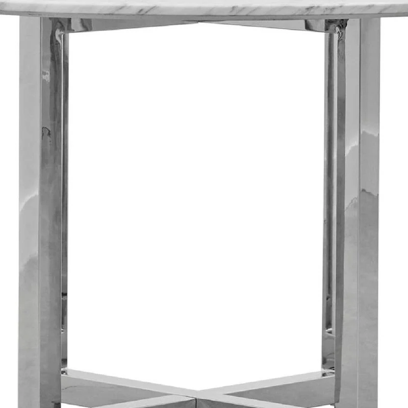 48-Inch Round Dining Table with Marble Top and Chrome Cross Base