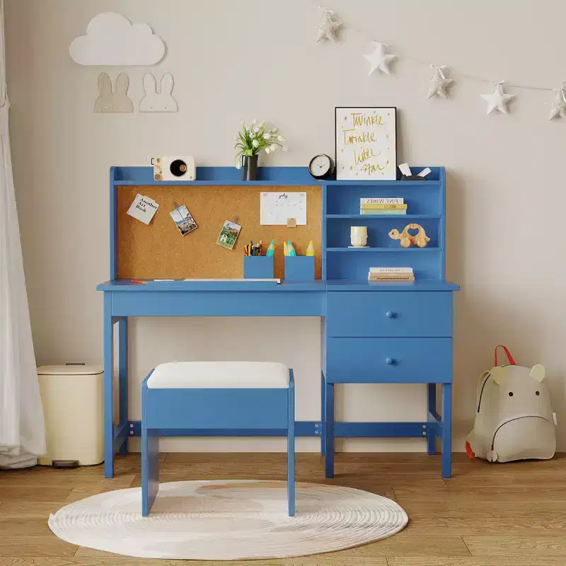 Kids Desk and Chair Set, Wooden Study Table with Adjustable Tilt Desktop - Children School Learning Desk Set for Boys & Girls Ages 3-8