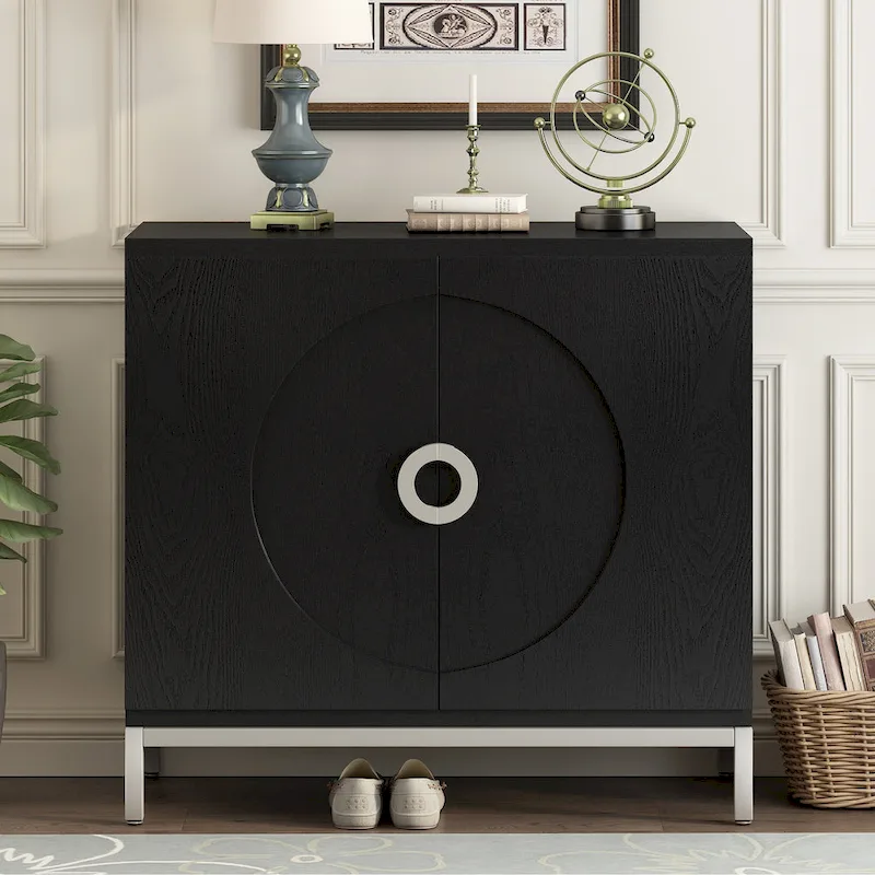 Storage Cabinet with Wood Veneer and Metal Legs