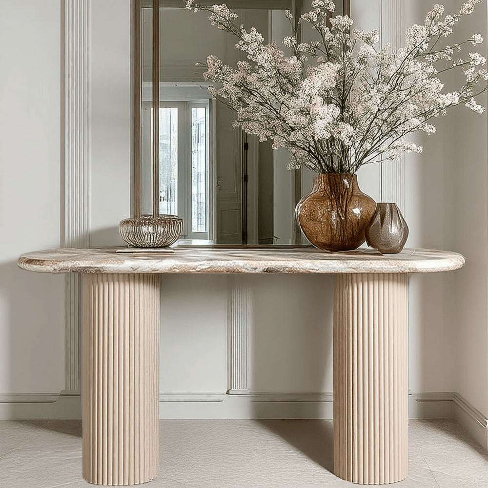 Oval Marble Top Console Table