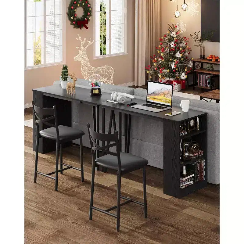 3 Piece Bar Table Set for 2, Bar Table and Chairs Set with with Flip Top Extension, Dining Table Set with Storage Shelves, Suitable for Small Space