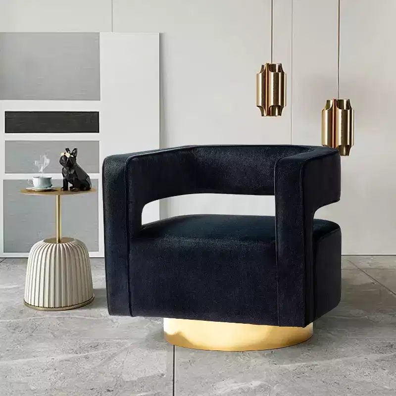 Velvet Edise Swivel Barrel Chair Living Room Accent Chair with Metal Base | Karat Home