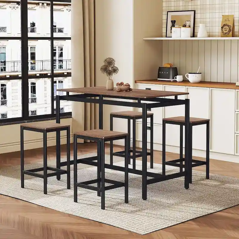 Modern 5-Piece Compact Bar Table Set with Table and Stools