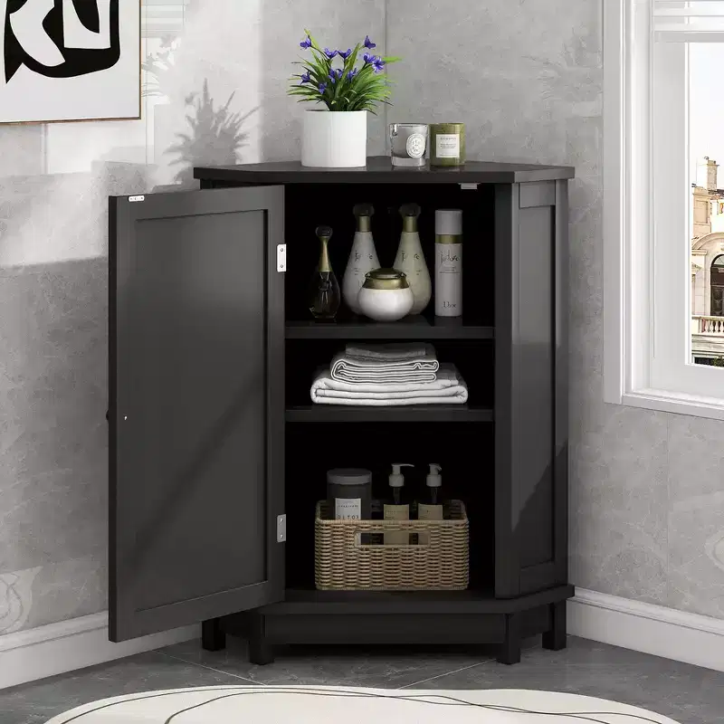 Whisen Modern Triangle Corner Bathroom Storage Cabinet with Adjustable Shelf