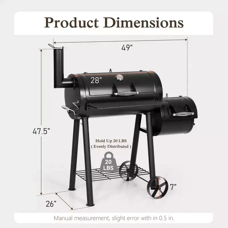 Garden GROTTO Charcoal Grill with Offset Smoker - All-Metal Steel Construction, 512 sq. in. Cooking Area for Outdoor Cooking