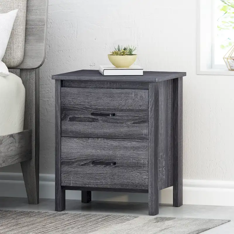 Contemporary 2-Drawer Nightstand with Wood-Look Finish