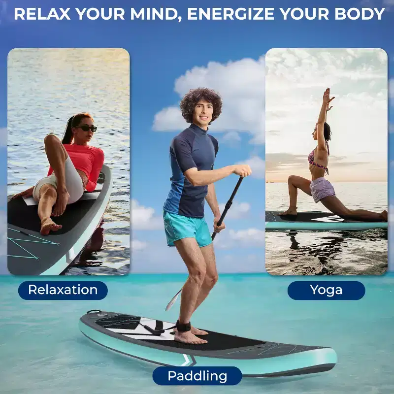 SereneLife Inflatable Stand-Up Paddleboard for Water Adventures with Double-Action Pump, Adjustable Paddle, Black