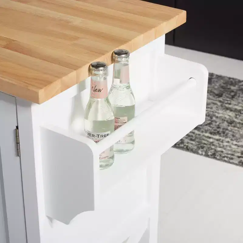 Kesler 2-Door 1-Shelf Kitchen Cart | White & Natural Wood Top | Locking Casters