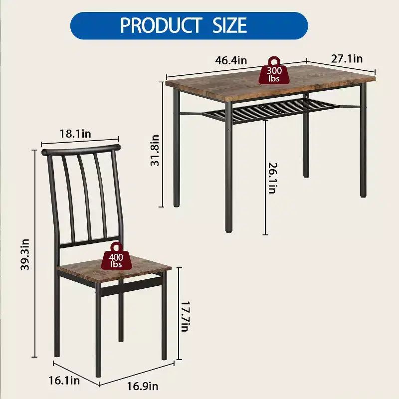 COZONY 4-Piece Farmhouse Dining Set, Wooden Kitchen Table & Chairs w/ Storage & Adjustable Legs