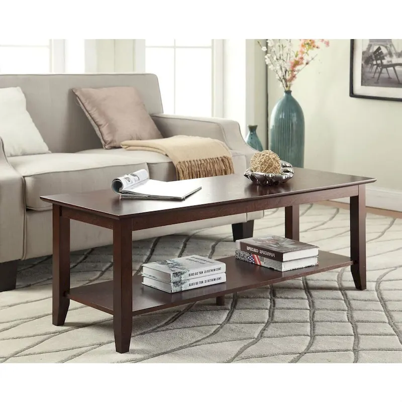 Espresso Wood Grain Coffee Table with Bottom Shelf - 17 x 48 x 17 inches