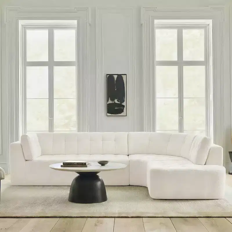 Whisen 119'' Modern L-Style Sectional Sofa, Minimalist Curved Right-Hand Facing Couch with Arms, Tufted Design, No Assembly Required