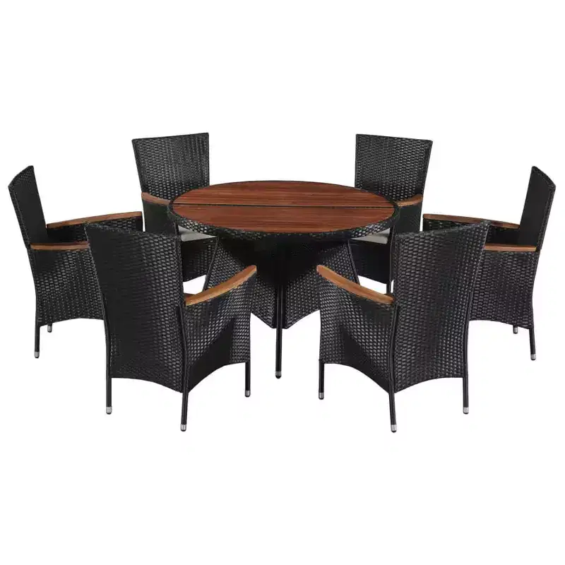 vidaXL Patio Dining Set Round Outdoor Table and Chairs Rattan and Acacia Wood