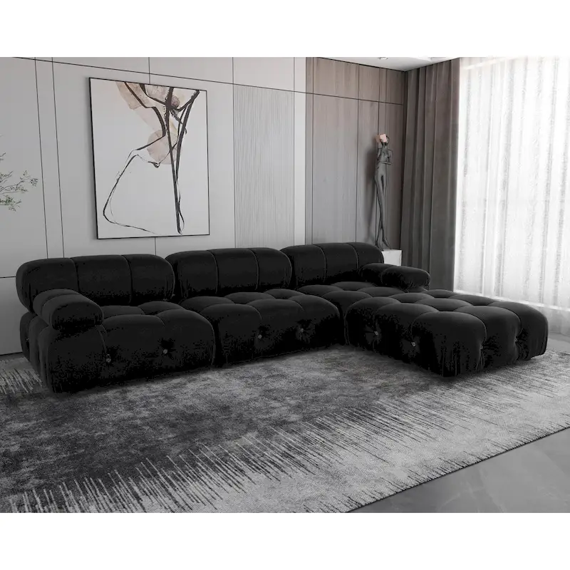 Black Modular Sectional Sofa Velvet Upholstered Sofa