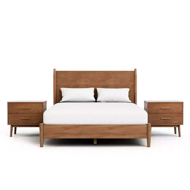 HOMES: Inside + Out 3pc Full Riverstone Mid-Century Modern Bedroom Set with 2 Nightstands Walnut