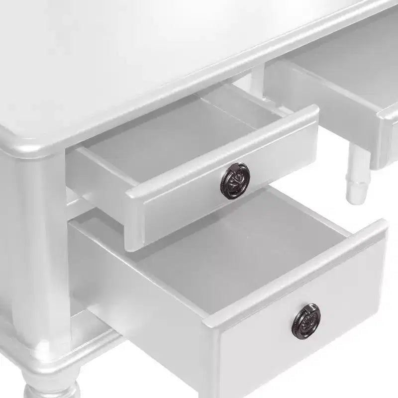 Poundex Wooden Makeup Vanity Set Desk, Mirror and Stool - White