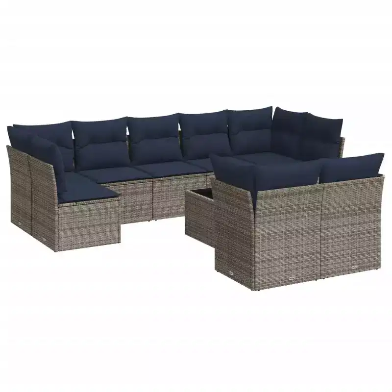 vidaXL 10 Piece Patio Sofa Set with Cushions Poly Rattan