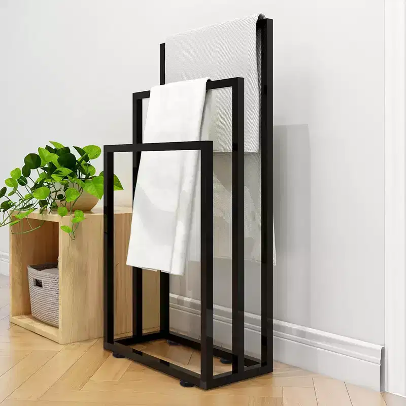 Freestanding Towel Rack,3 Tier Towel Drying Rack for Bathroom Standing Hand Towel Holder Black Towel Rack Stand with Storage Shelf