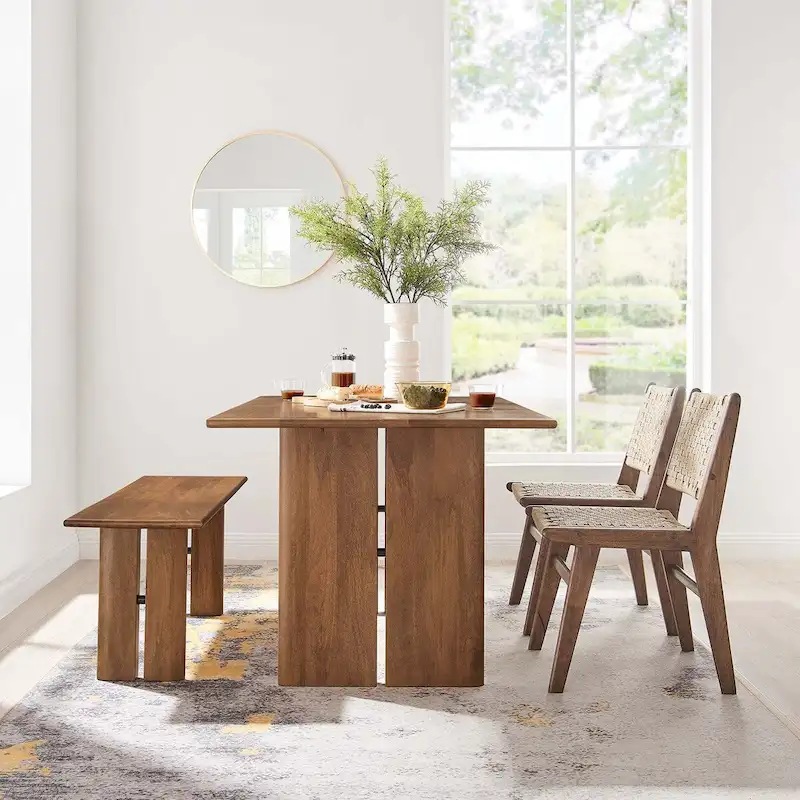 Amistad 60 Wood Dining Table and Bench Set