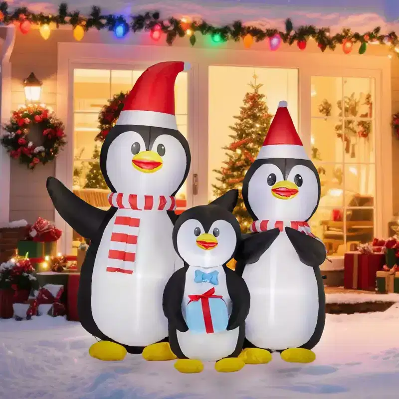 6FT Christmas Inflatable Decoration, Inflatable Penguin Family, Funny Blow Up Yard Decorations for Holiday Party Front Yard Lawn Garden Decor
