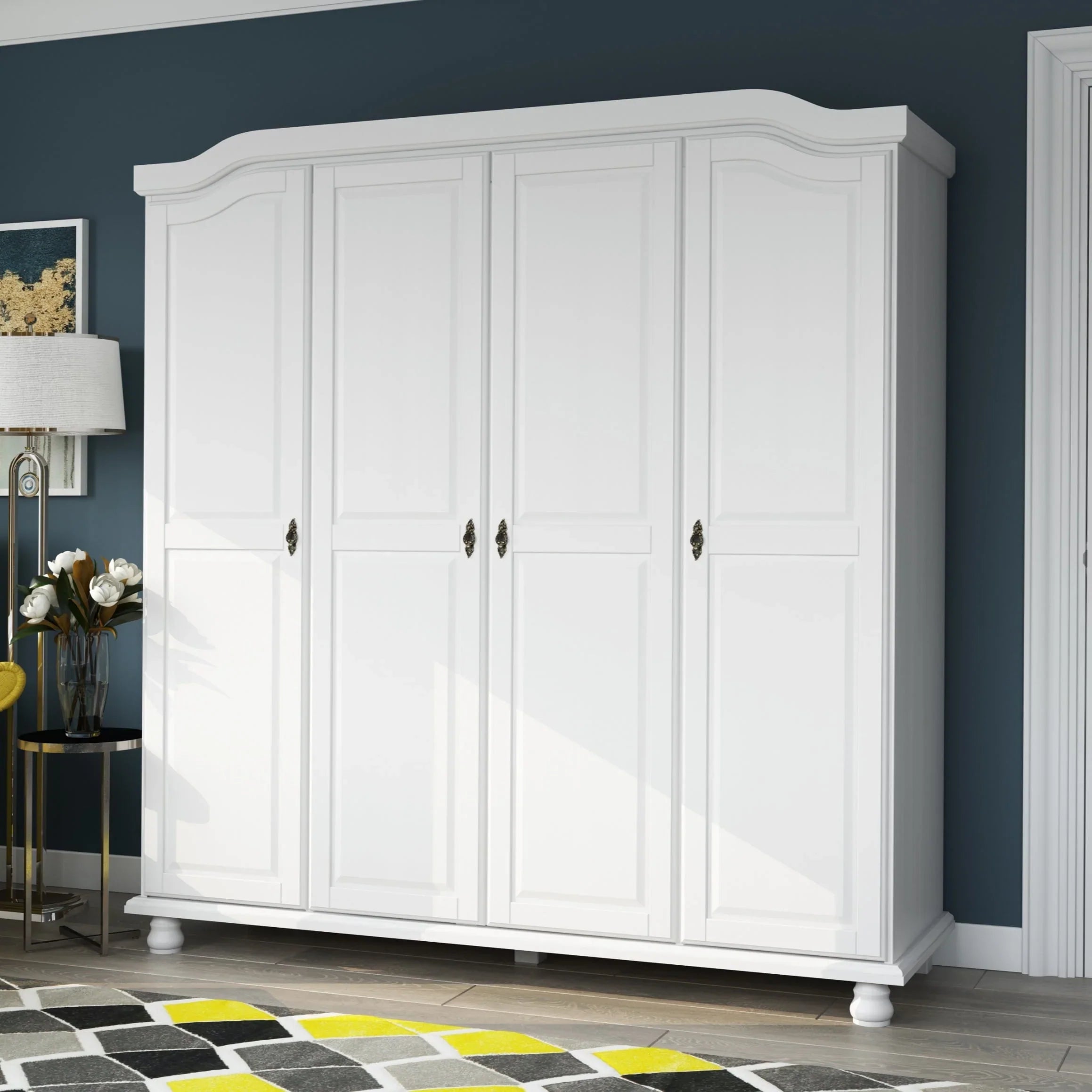 Palace Imports 100% Solid Wood Kyle 4-Door Wardrobe Armoire with Solid Wood or Mirrored Doors