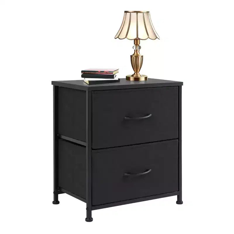 2-Drawer Fabric Dresser with Steel Frame and Wood Top