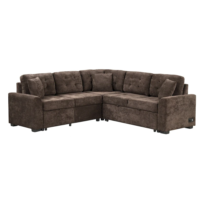 82.6-inch L-shaped Pull-out Sleeper Sofa with Wheels, USB Ports, Power Sockets - 82.6W x 82.6D x 33H