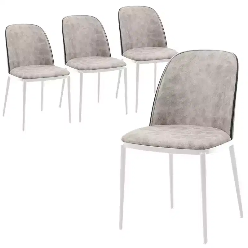 LeisureMod Tule Modern Dining Chair Set of 4 with PU Leather, Velvet, or Suede Seat and White Steel Frame  Kitchen, Dining Room, Home, Cafe, Seating
