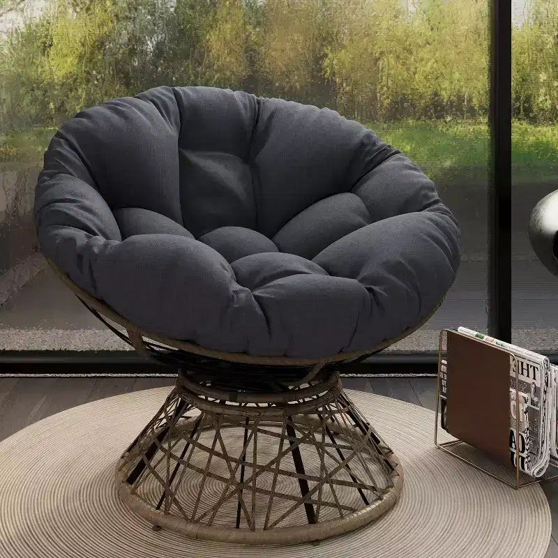 Modern Swivel Accent Chair, 41.5" Ergonomic Wicker Chair with Thick Cushion and Iron Frame