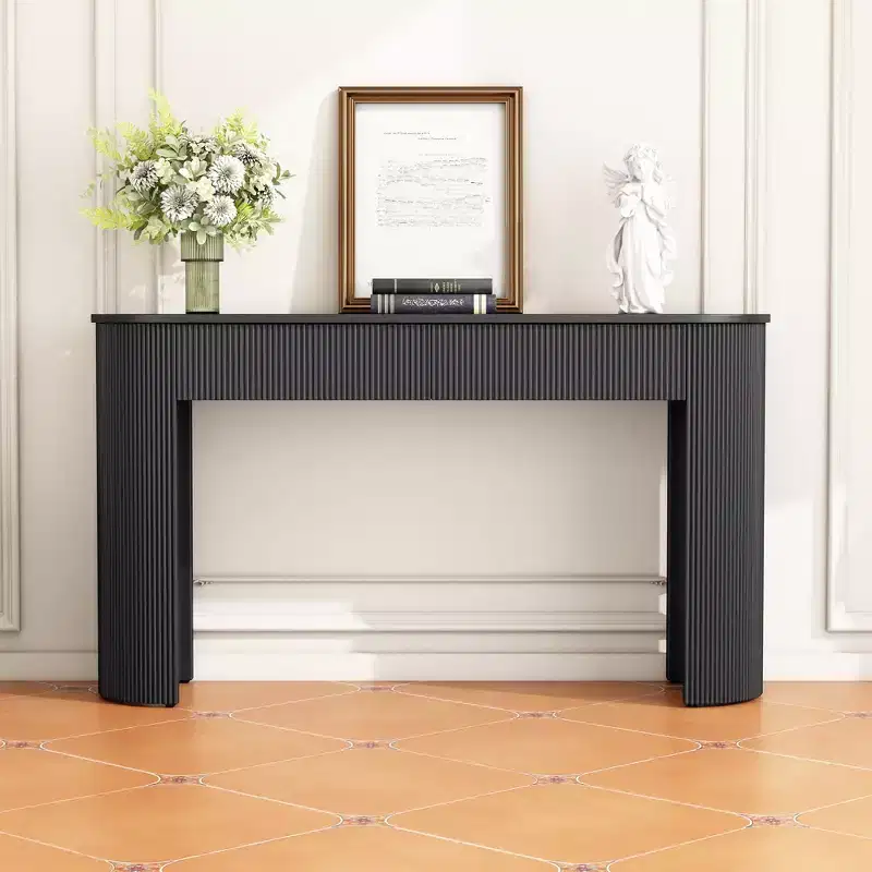 Whisen Entryway Table with Fluted Design, Modern Console Table Side Table with Storage, Oval Top and Drawers