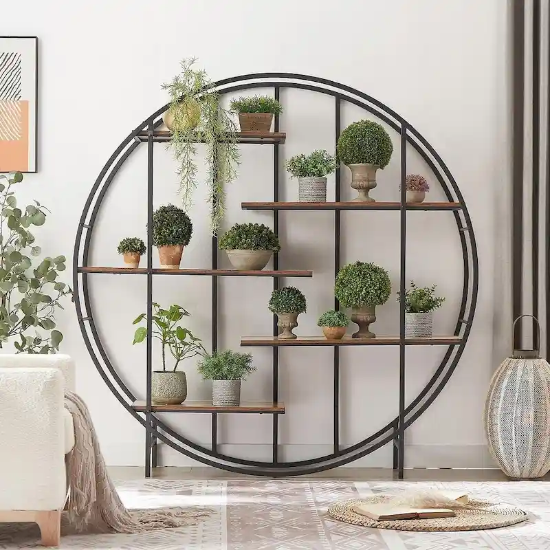 6-Shelf Industrial Style Storage Rack with Wood Shelves and Metal Frame