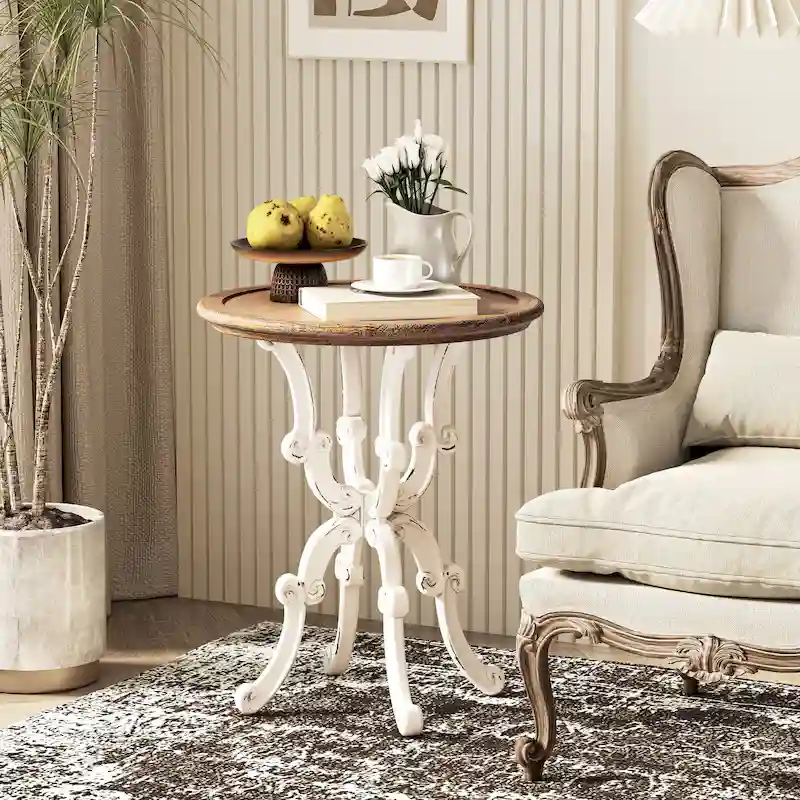 COZAYH Rustic Farmhouse End Table, Natural Top Side Table for Family, Dinning or Living Room, Handcrafted Finish, Modern