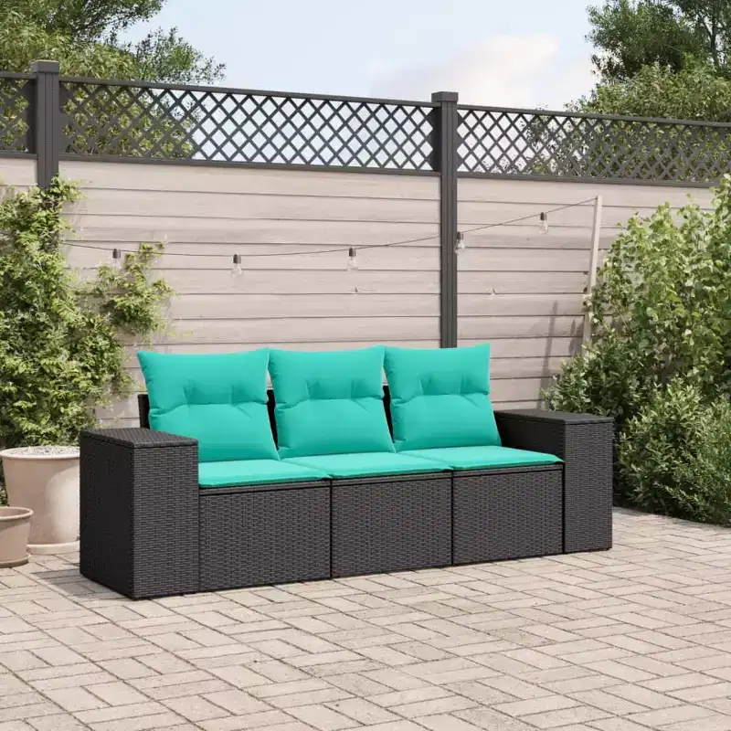 vidaXL Patio Sofa Set Black - Black and Blue Without Table