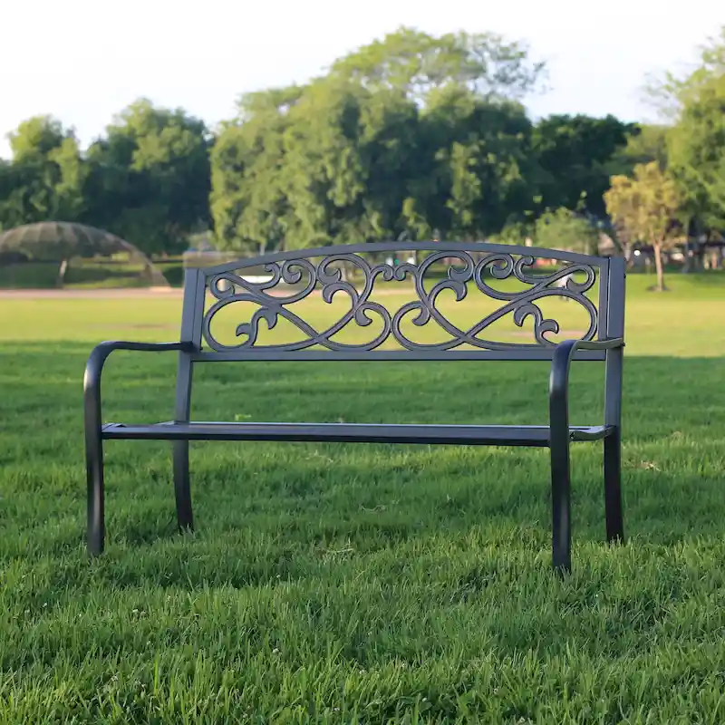 Outdoor Cast Iron Park Decorative Bench - 34.25 H x 50 W x 23.62 D