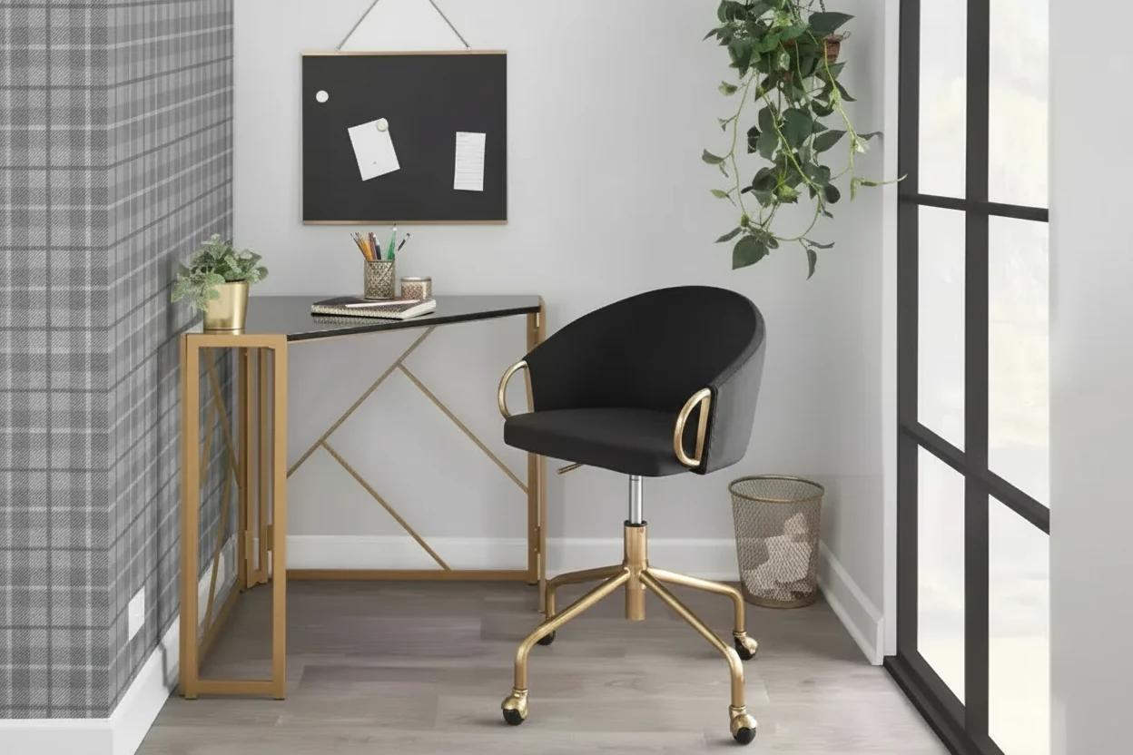 Black / Cream / Silver Velvet Task Chair, Swivel, Single Seat