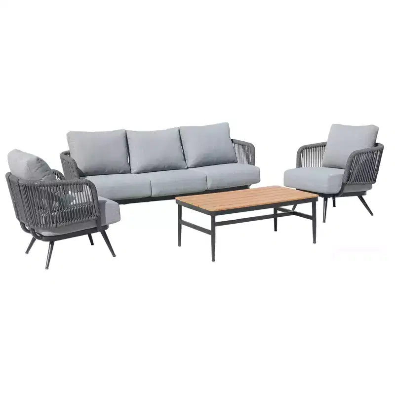 GDFStudio Ardelis 4-Piece Outdoor Rope Woven and Iron Conversation Set with Olefin Cushions